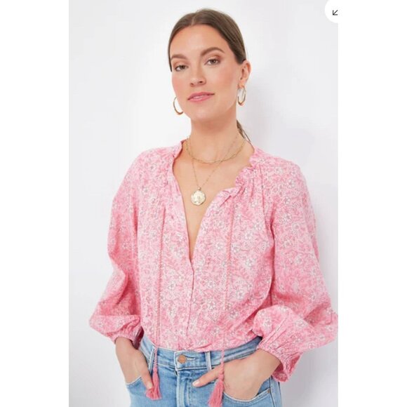 India Collection by Emerson Fry Crocus Bardot Pink Floral Sleeve Top S READ - Picture 1 of 8